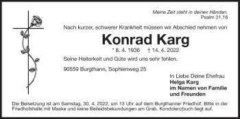 Traueranzeige von Konrad Karg von Der Bote