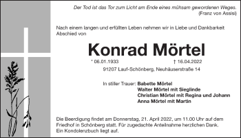 Traueranzeige von Konrad Mörtel von Pegnitz-Zeitung