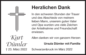 Traueranzeige von Kurt Dümler von Der Bote