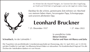 Traueranzeige von Leonhard Bruckner von Pegnitz-Zeitung