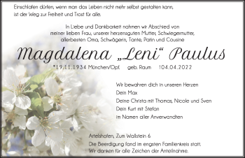 Traueranzeige von Magdalena PAulus von Hersbrucker Zeitung