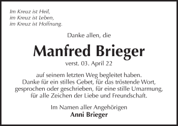Traueranzeige von Manfred Brieger von Pegnitz-Zeitung