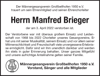 Traueranzeige von Manfred Brieger von Pegnitz-Zeitung