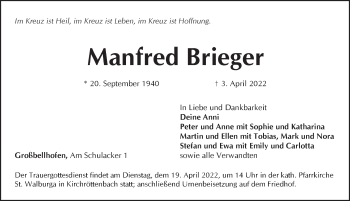 Traueranzeige von Manfred Brieger von Pegnitz-Zeitung