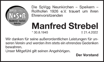 Traueranzeige von Manfred Strebel von Pegnitz-Zeitung