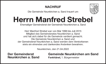 Traueranzeige von Manfred Strebel von Pegnitz-Zeitung