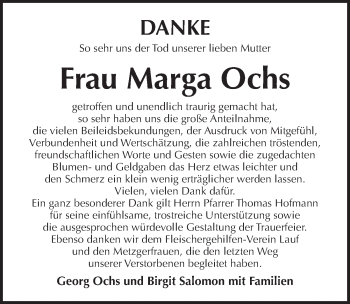 Traueranzeige von Marga Ochs von Pegnitz-Zeitung