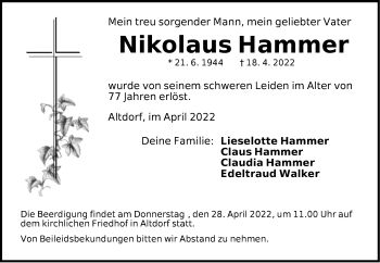 Traueranzeige von Nikolaus Hammer von Der Bote