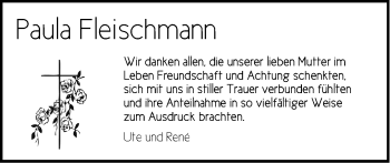 Traueranzeige von Paula Fleischmann von Der Bote