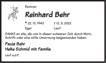 Traueranzeige von Reinhard Bahr von Pegnitz-Zeitung