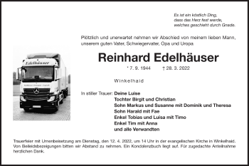 Traueranzeige von Reinhard Edelhäuser von Der Bote