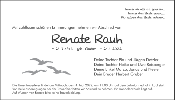 Traueranzeige von Renate Rauh von Pegnitz-Zeitung