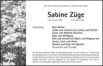 Traueranzeige von Sabine Züge von Pegnitz-Zeitung