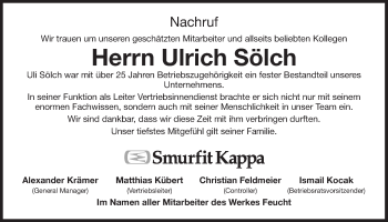 Traueranzeige von Ulrich Sölch von Der Bote