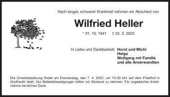 Traueranzeige von Wilfried Heller von Der Bote