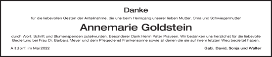 Traueranzeige von Annemarie Goldstein von Der Bote