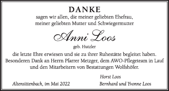 Traueranzeige von Anni Loos von Hersbrucker Zeitung