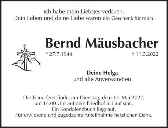 Traueranzeige von Bernd Mäusbacher von Pegnitz-Zeitung
