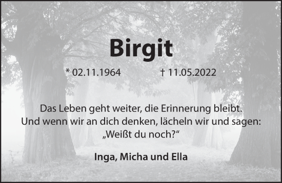 Traueranzeige von Birgit  von Hersbrucker Zeitung