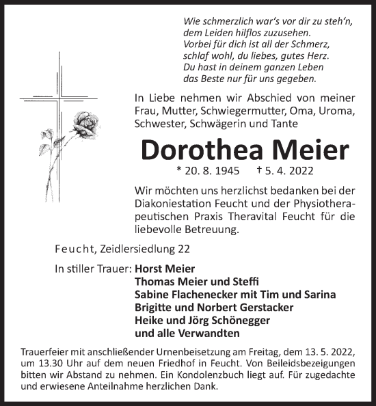 Traueranzeige von Dorothea Meier von Der Bote