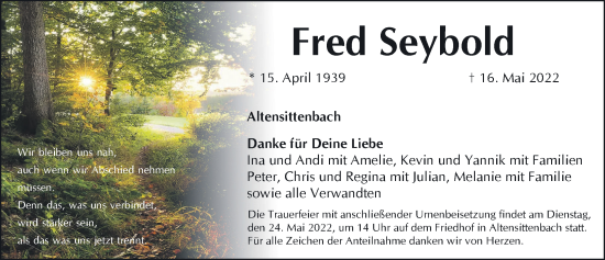 Traueranzeige von Fred Seybold von Hersbrucker Zeitung