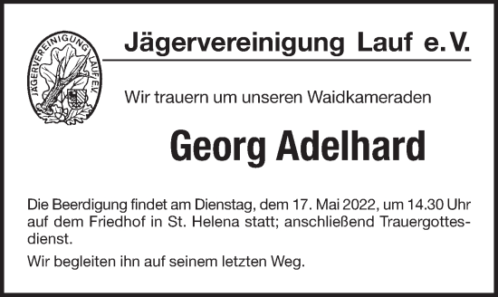 Traueranzeige von Georg Adelhard von Pegnitz-Zeitung