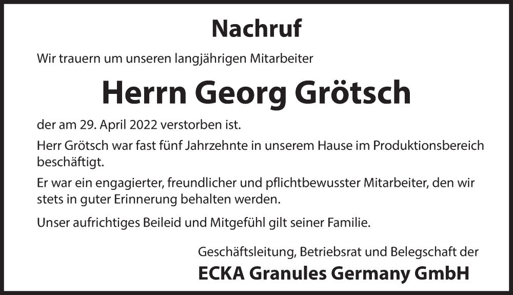  Traueranzeige für Georg Högner vom 14.05.2022 aus Hersbrucker Zeitung