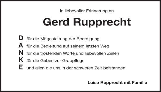 Traueranzeige von Gerd Rupprecht von Der Bote