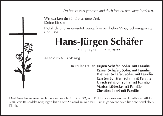 Traueranzeige von Hans-Jürgen Schäfer von Der Bote