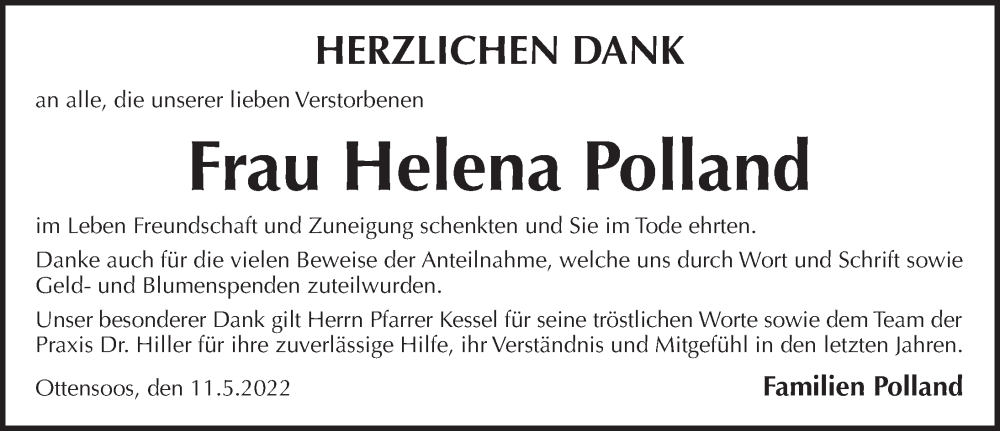  Traueranzeige für Helena Polland vom 14.05.2022 aus Pegnitz-Zeitung