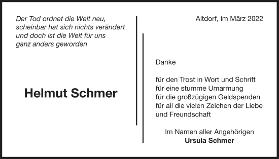 Traueranzeige von Helmut Schmer von Der Bote