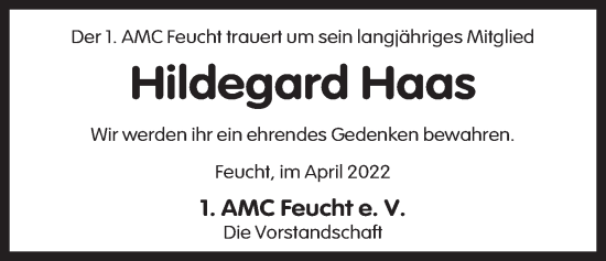 Traueranzeige von Hildegard Haas von Der Bote