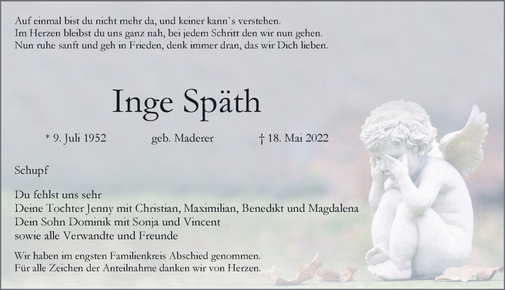  Traueranzeige für Inge Späth vom 28.05.2022 aus Hersbrucker Zeitung