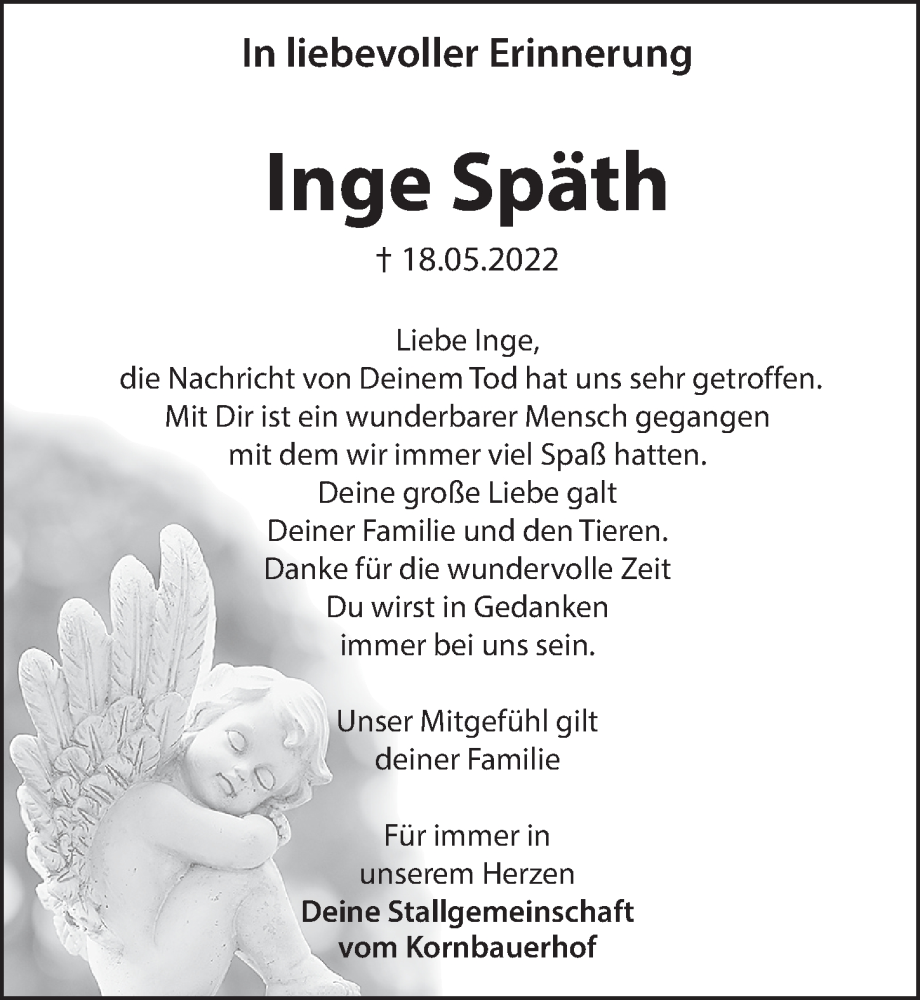  Traueranzeige für Inge Späth vom 28.05.2022 aus Hersbrucker Zeitung