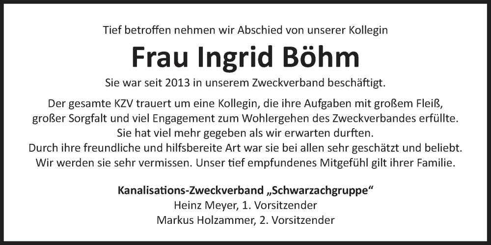  Traueranzeige für Ingrid Böhm vom 14.05.2022 aus Der Bote
