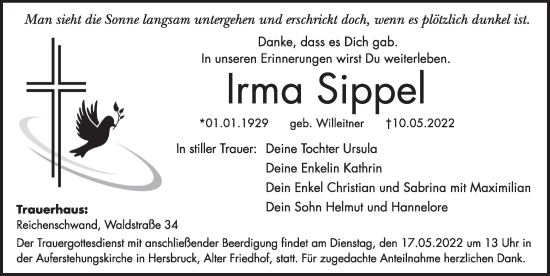Traueranzeige von Irma Sippel von Hersbrucker Zeitung