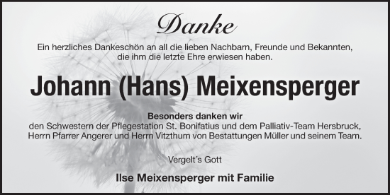 Traueranzeige von Johann Meixensperger von Pegnitz-Zeitung