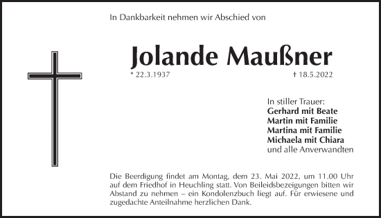 Traueranzeige von Jolande Maußner von Pegnitz-Zeitung