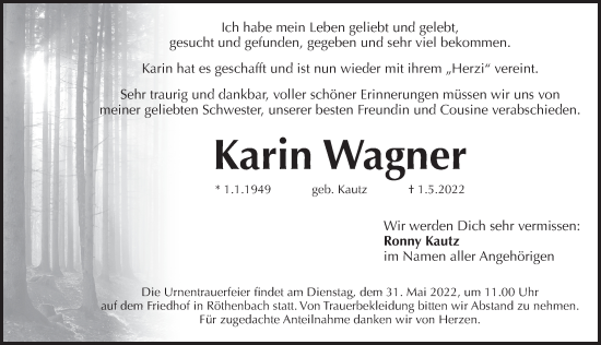 Traueranzeige von Karin Wagner von Pegnitz-Zeitung