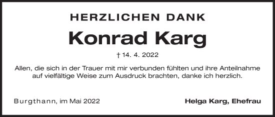 Traueranzeige von Konrad Karg von Der Bote