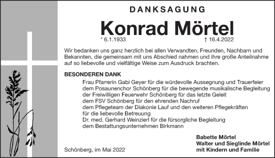 Traueranzeige von Konrad Mörtel von Pegnitz-Zeitung