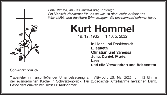 Traueranzeige von Kurt Hommel von Der Bote