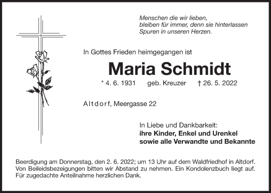Traueranzeige von Maria Schmidt von Der Bote