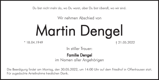Traueranzeige von Martin Dengel von Hersbrucker Zeitung