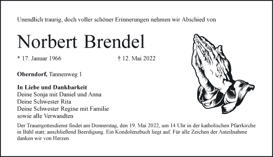 Traueranzeige von Norbert Brendel von Hersbrucker Zeitung