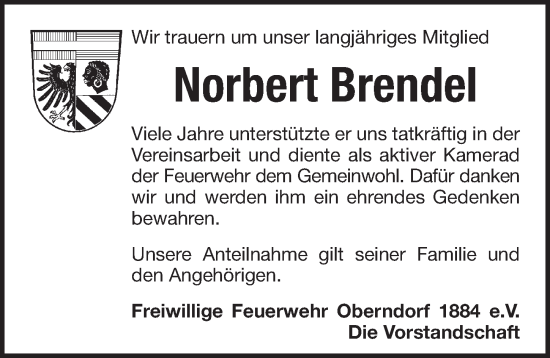 Traueranzeige von Norbert Brendel von Pegnitz-Zeitung