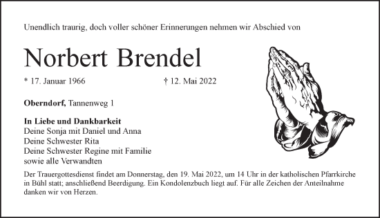Traueranzeige von Norbert Brendel von Pegnitz-Zeitung