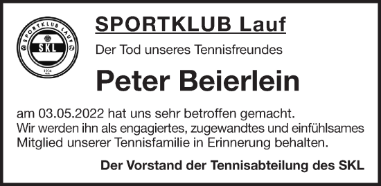 Traueranzeige von Peter Beierlein von Pegnitz-Zeitung
