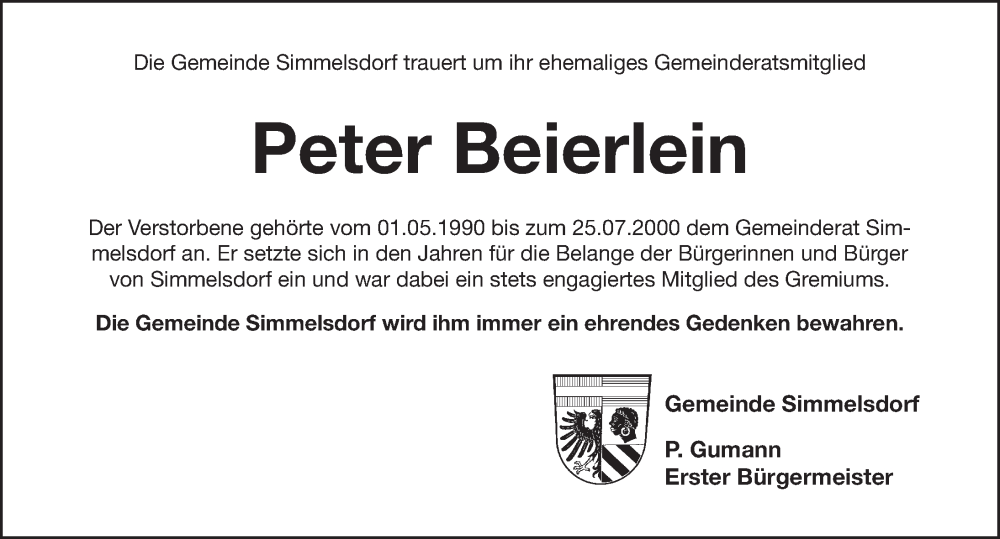  Traueranzeige für Peter Beierlein vom 11.05.2022 aus Pegnitz-Zeitung