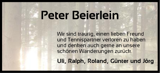 Traueranzeige von Peter Beierlein von Pegnitz-Zeitung